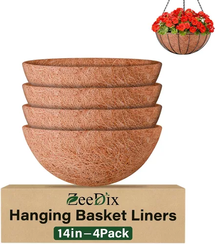 Vista 14 de ZeeDix Paquete de 3 forros de coco de 12 pulgadas para maceteros, revestimientos redondos para cestas colgantes 100% naturales, cesta de coco