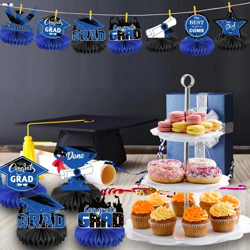 Vista 6 de Honoson 12 piezas de decoraciones de fiesta de graduación 2025 para la clase de 2025, centros de mesa de felicitaciones para graduados, decoración