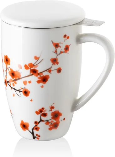 Vista 15 de Sweejar Taza de Té de Porcelana con Infusor y Tapa, Tetera con Filtro, Colador Infusor de Tazas de Té de Hojas Sueltas, 16 Fl Oz para Azul degradado