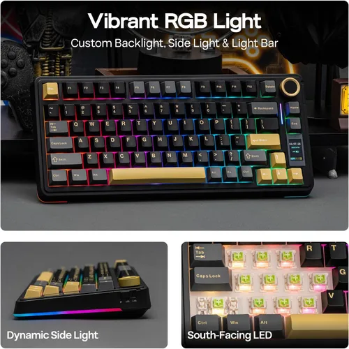 Vista 4 de EPOMAKER X Aula EA75 MAX Teclado inalámbrico para juegos con pantalla y perilla, 5000 mAh, intercambio en caliente, interruptores lubricados