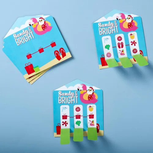 Vista 3 de Big Dot of Happiness Tropical Christmas - Juego de 12 tarjetas de encurtidos para fiesta de vacaciones de Santa en la playa, pestañas de tracción 3