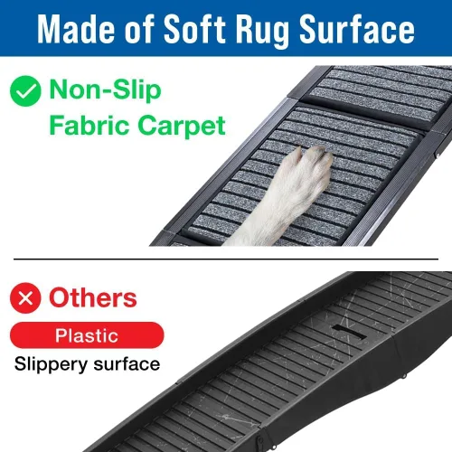 Vista 5 de Japard Rampa para perros para automóvil, 63 pulgadas de largo y 17 pulgadas de ancho, rampa portátil plegable para mascotas con superficie