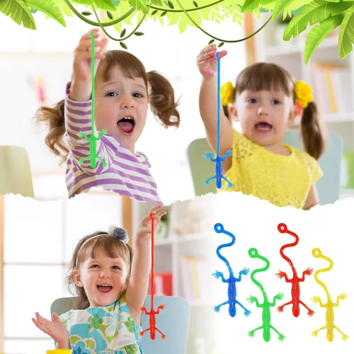 Vista 4 de Liliful 60 juguetes de lagartos pegajosos elásticos de goma Gecko, juguete elástico de Navidad, regalo de cumpleaños, recuerdo de fiesta para niños
