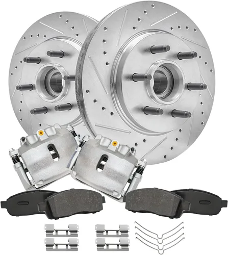 Vista 34 de Detroit Axle - Kit de freno delantero para Hyundai Nexo 2019-2024, rotores de freno perforados y ranurados, pastillas de freno de cerámica