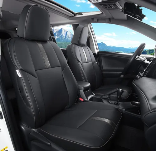 Vista 9 de Fundas de asiento RAV4 de ajuste personalizado, piel sintética impermeable para Toyota RAV4 2013-2018 (beige)
