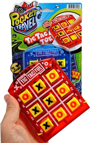 Vista 4 de JA-RU Mini juegos de mesa clásicos portátiles de Tic Tac Toe (paquete de 1) para niños. Juegos de viaje de tamaño pequeño. Relleno de calcetín