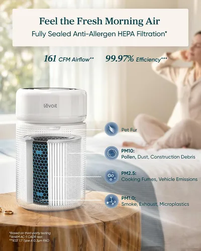 Vista 5 de LEVOIT HEPA Air Purifier for Home Bedroom, Allergen Defense, Eleva 300X Blanco