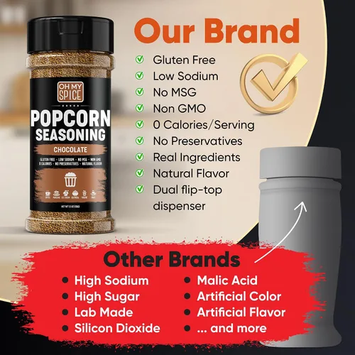 Vista 6 de Popcorn Seasoning Chocolate Powder Mix - Gluten Free & Low Sodium Cocoa Powder Blend Popcorn Flavoring Seasoning. Healthy Movie Night Theater Pop