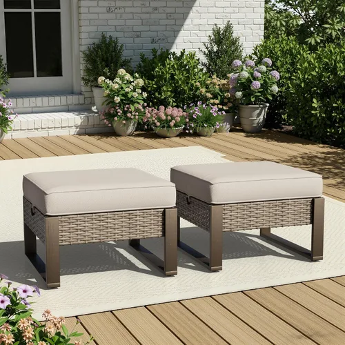 Vista 55 de Joyside - Sofá de mimbre para patio al aire libre, sofá de ratán de 3 plazas con cojines gruesos de olefina y reposabrazos rectangular con marco