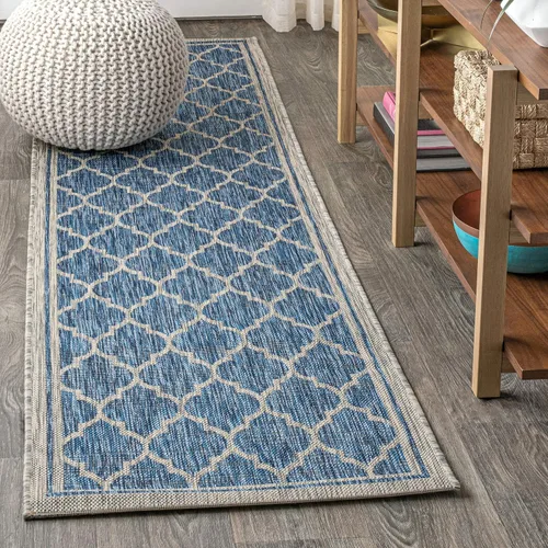 Vista 30 de JONATHAN Y Tapete marroquí con diseño enrejado para interiores y exteriores, 2 x 8 pies, marrón/beige, tejido texturizado de trébol para patio