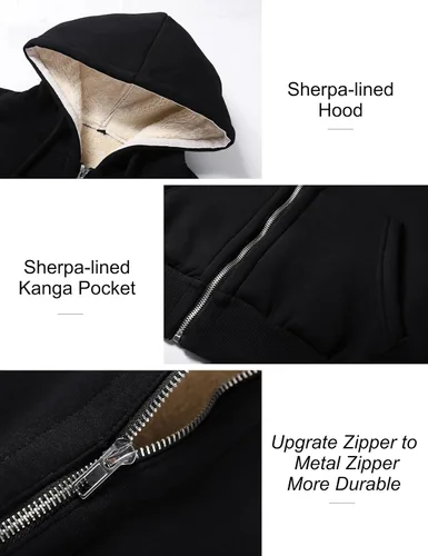 Vista 4 de Flygo Sudaderas con capucha de invierno para mujer, con cremallera, forro polar y forro de sherpa