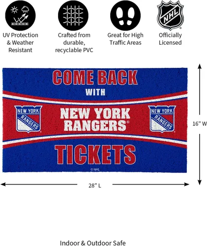 Vista 3 de Team Sports America NHL New York Rangers Entrada interior y exterior 28 x 16 pulgadas Parte trasera antideslizante Tapetes de bienvenida