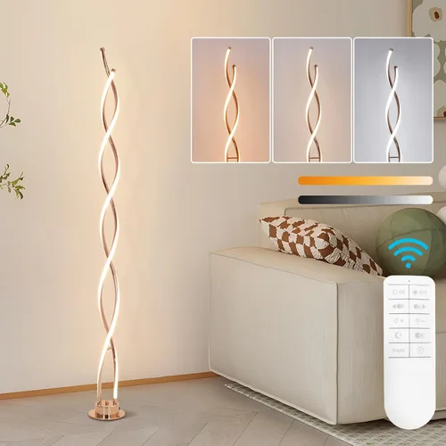 Vista 14 de ADISUN Lámpara de pie moderna de 31 W, lámpara de pie LED en espiral para sala de estar, lámpara de pie regulable de 3 colores con control remoto