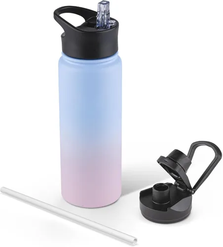 Vista 97 de Botella de agua aislada de 64 onzas con tapas de pajita y boquilla, jarra de agua de acero inoxidable de medio galón con mango de paracord, vacío