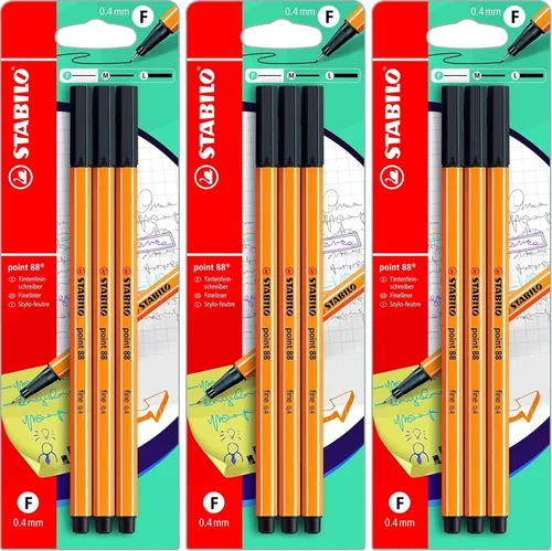 Vista 9 de STABILO Fineliner point 88 - Pack of 3 - Black Negro