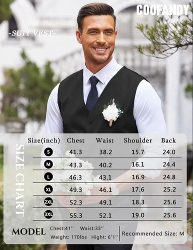 Vista 6 de COOFANDY Chaleco de traje de negocios para hombre, chaleco de vestir casual, chaleco formal ajustado