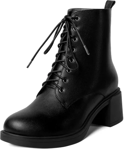 Vista 105 de ROSERWISH Botas altas de tacón bajo y grueso para mujer, con cordones, cómodas, modernas, con puntera redonda, de 2.5 pulgadas