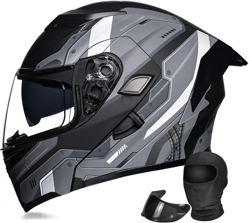 Vista 9 de Casco modular de motocicleta de cara completa aprobado por DOT con protector solar de doble visera, sistema de ventilación múltiple, forro lavable