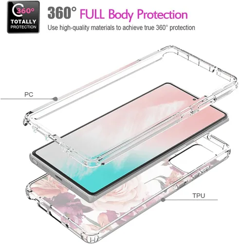 Vista 3 de Funda para Galaxy Note 20 5G, SM-N981U con protector de pantalla de vidrio templado, carcasa de cuerpo completo con diseño floral transparente