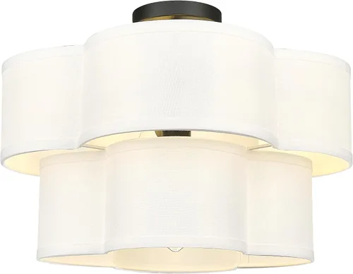 Vista 17 de Lámpara de Techo Semiempotrada Dorada, 3 Luces Accesorios de Iluminación de Techo de 12.5" con Pantalla de Tela en Forma de Flor, Luces de Tambor