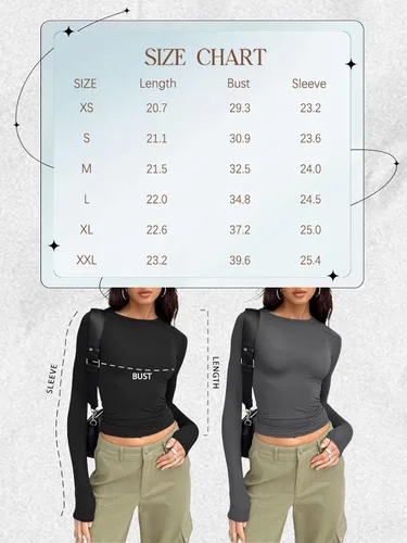 Vista 6 de Trendy Queen Camisas de manga larga para mujer, básicas, de primavera, otoño, a la moda, ajustadas, Y2K