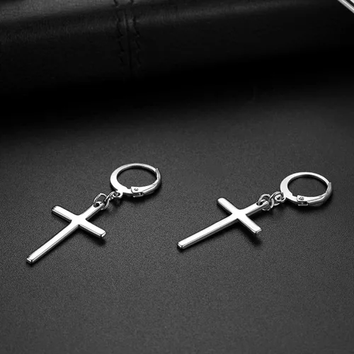 Vista 7 de Flongo Aretes de tuerca, de acero inoxidable, perlas y cruz, con bisagras, para Navidad, día de San Valentín, estilo 1, F101037
