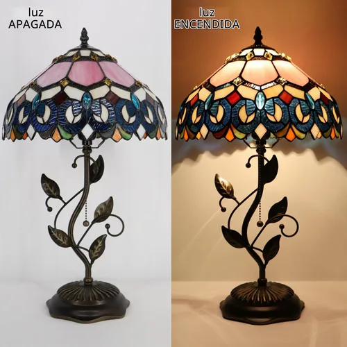 Vista 6 de Tiffany Table Lamp Stained Glass Bedside Reading Light W12H19 inch