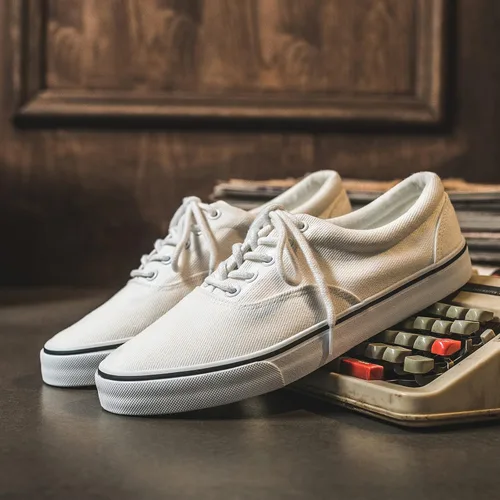 Vista 5 de FRACORA Zapatos de lona blancos para hombre, tenis de lona con cordones, Blanco