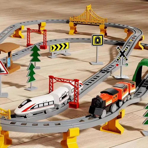 Vista 8 de Juego de tren eléctrico de 119 piezas para niños de 4 a 8 años, juego de tren a pilas con rieles, regalos para niños de 3, 4, 5, 6, 7, 8 años o más