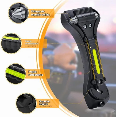 Vista 5 de THINKWORK 2 piezas 2 en 1 rompeventanas de coche con martillo de vidrio de Nuevo 2-negro