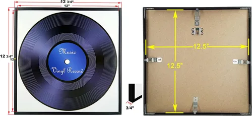Vista 3 de Paquete de 2 marcos de aluminio de metal negro para álbum de música de 12.5 x 12.5 pulgadas, hecho para mostrar portadas de álbumes de vinilo LP, se