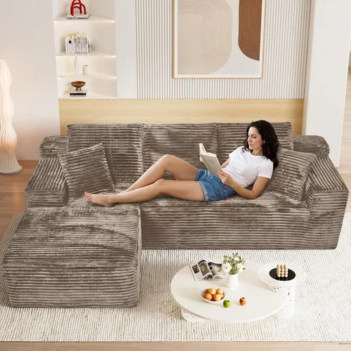 Vista 25 de Sofás seccionales de nube deshuesada de 95 pulgadas para sala de estar, cómodo y esponjoso sofá de espuma viscoelástica en forma de L, sofá modular