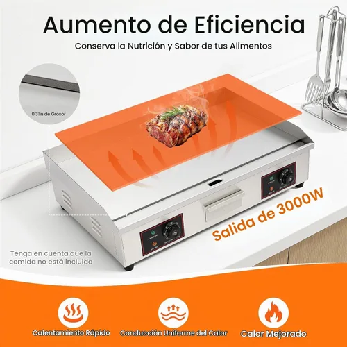Vista 2 de Plancha eléctrica comercial de 30 pulgadas, 110 V, 3000 W, de acero inoxidable para encimera, parrilla eléctrica Teppanyaki con control
