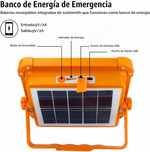 Vista 3 de CREATESTAR Luz Solar Portátil para Acampar con Soporte, Batería Recargable de 100W 12000mAh con 4 Modos, Luces LED Inalámbricas de Inundación