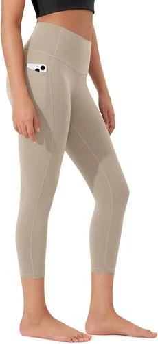 Vista 14 de ODODOS Pantalones capri de yoga suaves como mantequilla para salón con bolsillos para mujeres, leggings capri de cintura alta de 14"/19"/21