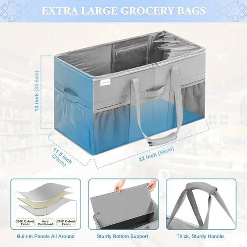 Vista 5 de LUVHOMEE Bolsa grande utilitaria, paquete de 2 bolsas reutilizables para comestibles, resistentes, bolsa de mano estructurada resistente