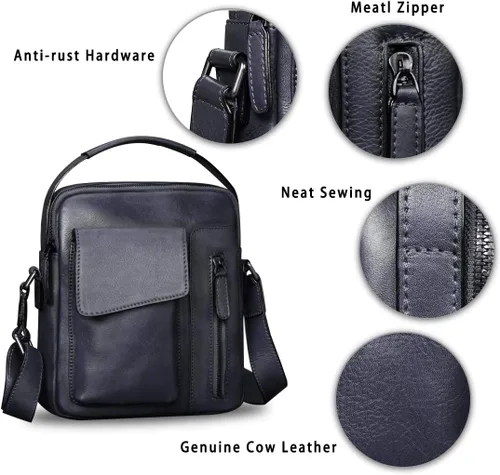 Vista 6 de Bolsas de mensajero de cuero para hombres Crossbody Bolsas de hombro Hombre Bolso Satchel Negro talla única