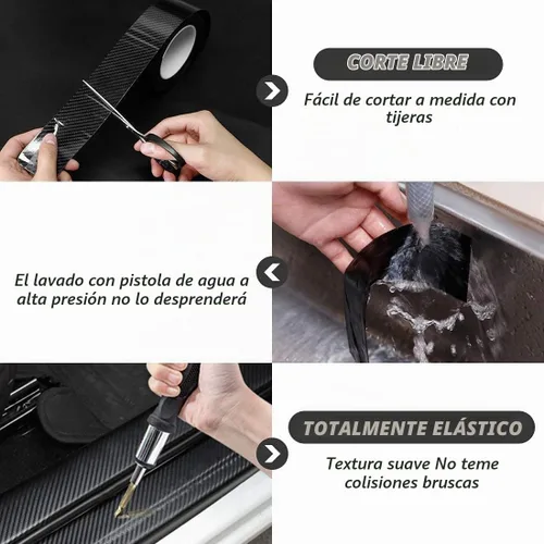 Vista 3 de CloudBuyer Protector universal para borde de puerta de automóvil, película de vinilo negro brillante 5D de fibra de carbono con protección