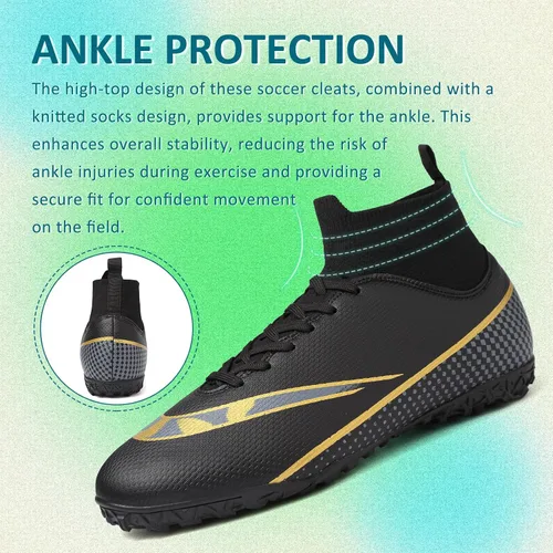 Vista 4 de GRESKY Tacos de fútbol para hombre y mujer, zapatos de fútbol para interiores y exteriores, para niño grande AG TF