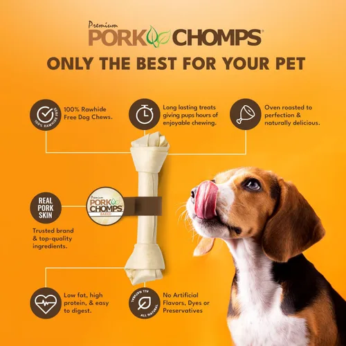 Vista 3 de Pork Chomps Masticable para perros de piel de cerdo al horno, nudo de 11 pulgadas, 1 unidad