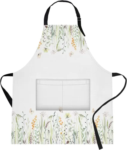 Vista 25 de Britimes Delantal de cocina para el hogar, cocina, horneado, jardinería, para mujeres y hombres, con bolsillos, beige, abstracto, textura