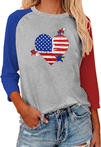 Vista 20 de Camisas de manga 3/4 para mujer, camisetas de verano con cuello redondo, camisetas básicas sueltas de mezcla de algodón para mujer