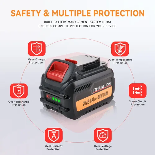 Vista 6 de Paquete de 2 unidades de repuesto de 20 V/60 V 6.0 Ah para batería DeWalt 60V Flexvolt DCB606 DCB609 DCB612, compatible con herramientas eléctricas