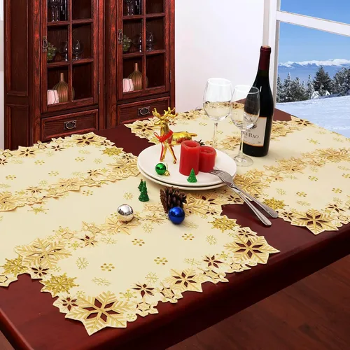 Vista 7 de Caminos de mesa bordados con copos de nieve para Navidad e invierno (dorado, 14 x 90 pulgadas)