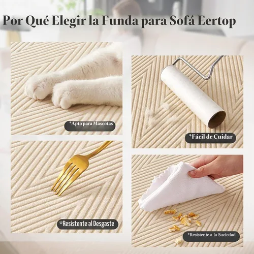 Vista 6 de Fundas de cojín para sofá seccional, fundas de sofá elásticas resistentes al desgaste para sofá universal, protector de cojín elástico lavable, Beige
