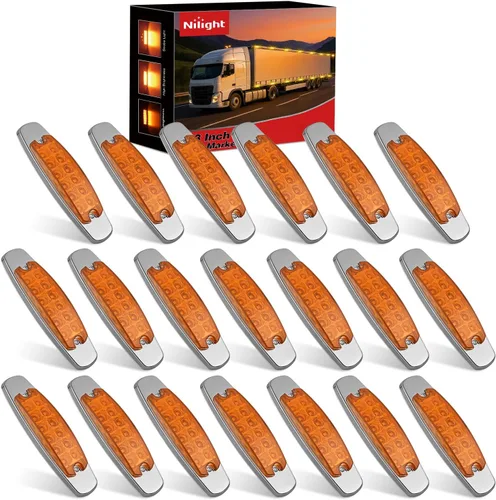Vista 8 de Nilight 3 Inch Amber Oval LED Marker Lights 10PCS Clear Lens Side Clearance Lights 12V DC IP67 Waterproof Chrome Housing for Semi Truck Trailer RV