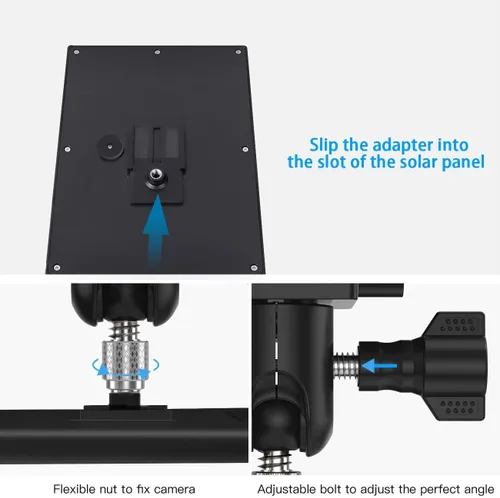 Vista 5 de Soporte de canalón para panel solar de anillo, soporte de panel solar OkeMeeo compatible con panel solar Arlo, Eufy, Reolink para una máxima negro