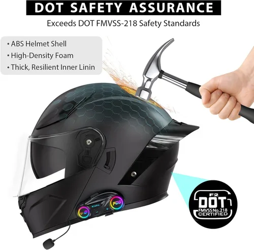 Vista 2 de Casco de motocicleta con Bluetooth, casco modular de motocicleta abatible con auriculares de intercomunicación Bluetooth, cascos de doble visera