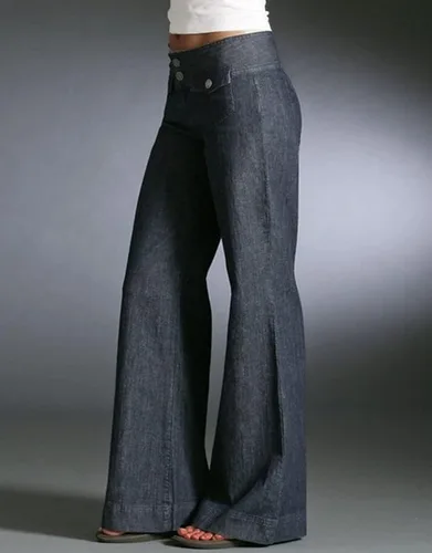 Vista 3 de Flamingals Pantalones cargo casuales con solapa y bolsillo para mujer, con botones en la parte delantera, pierna ancha