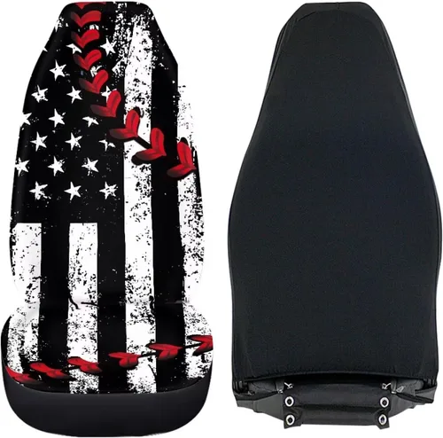Vista 4 de Juego de 2 fundas de asiento delantero de automóvil, con diseño de bandera estadounidense, juego de 2 accesorios automotrices extraíbles, ajuste